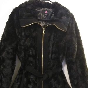 IZ Byer Girls Black Faux Fur Coat
